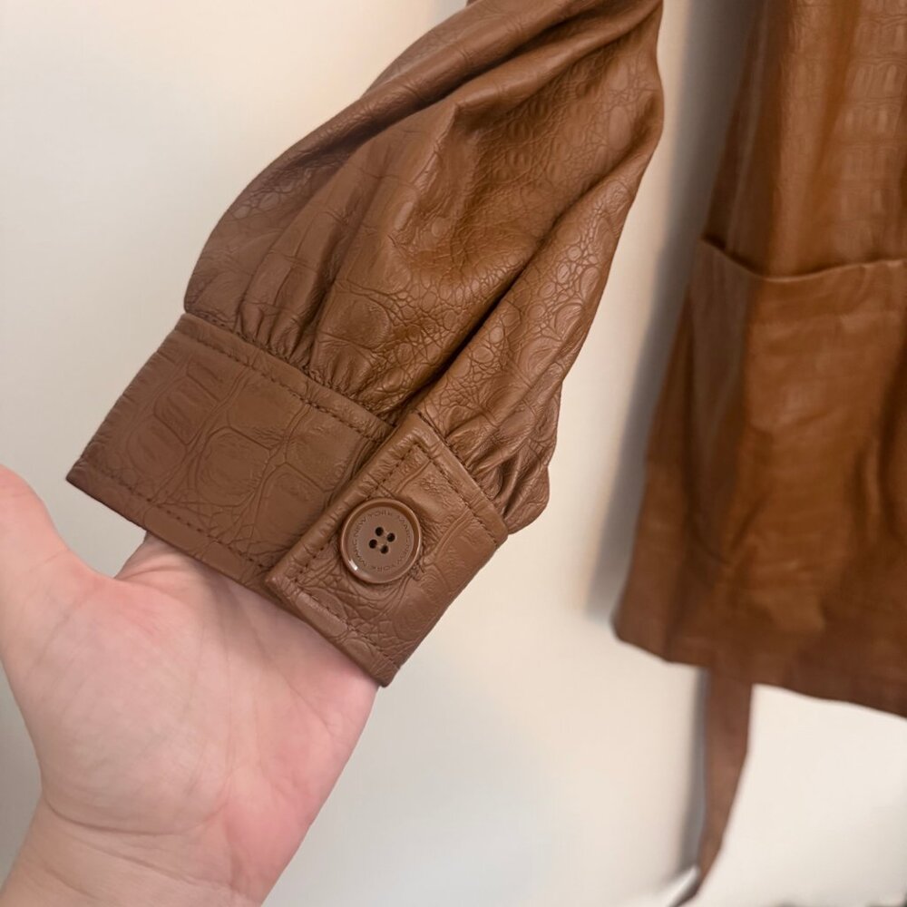Marc New York Faux Leather Belted Jacket | Brown Croc-Embossed | Size M - Picture 7 of 14